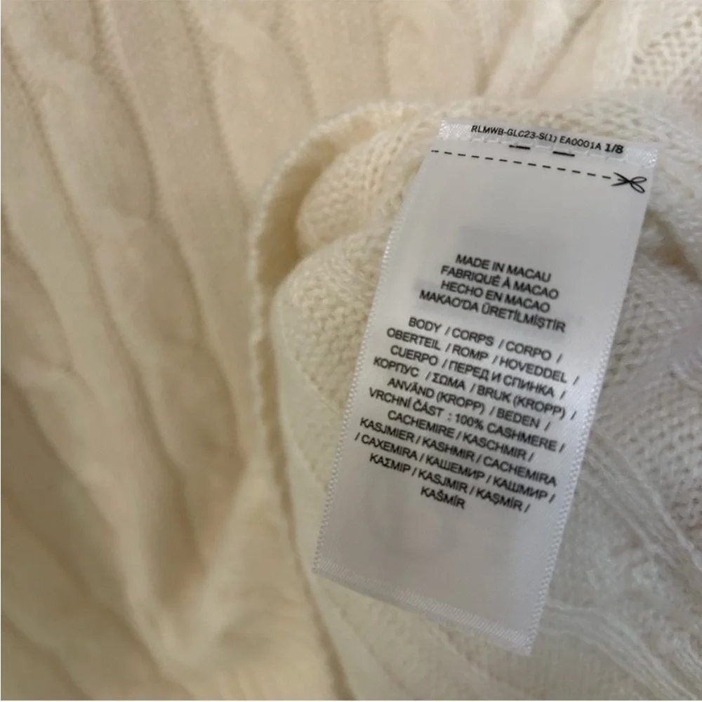 Polo Ralph Lauren Cashmere Iconic Cable Knit V-neck sweater in Cream Size M - Picture 6 of 9